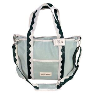 White and Blue Tote Bag with Waterproof Lining and Adjustable Straps